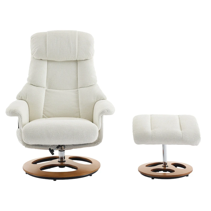 Heated Massage Armchair Chenille Fabric Seating Swivel Recliner Chair with Ottoman, Adjustable Backrest and Remote