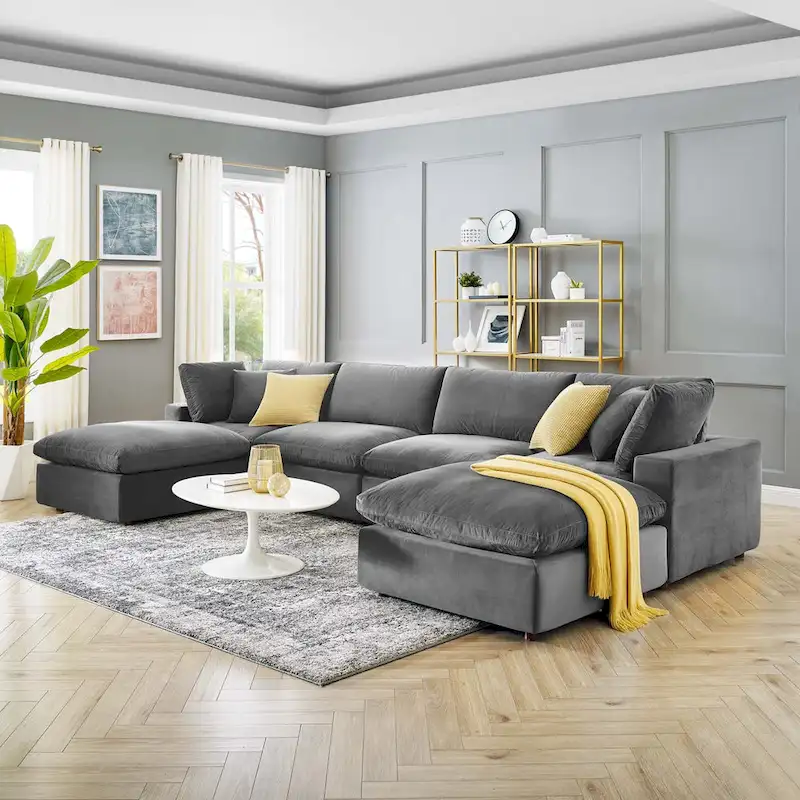 Commix Down Filled Overstuffed Velvet 6-Piece Sectional Sofa