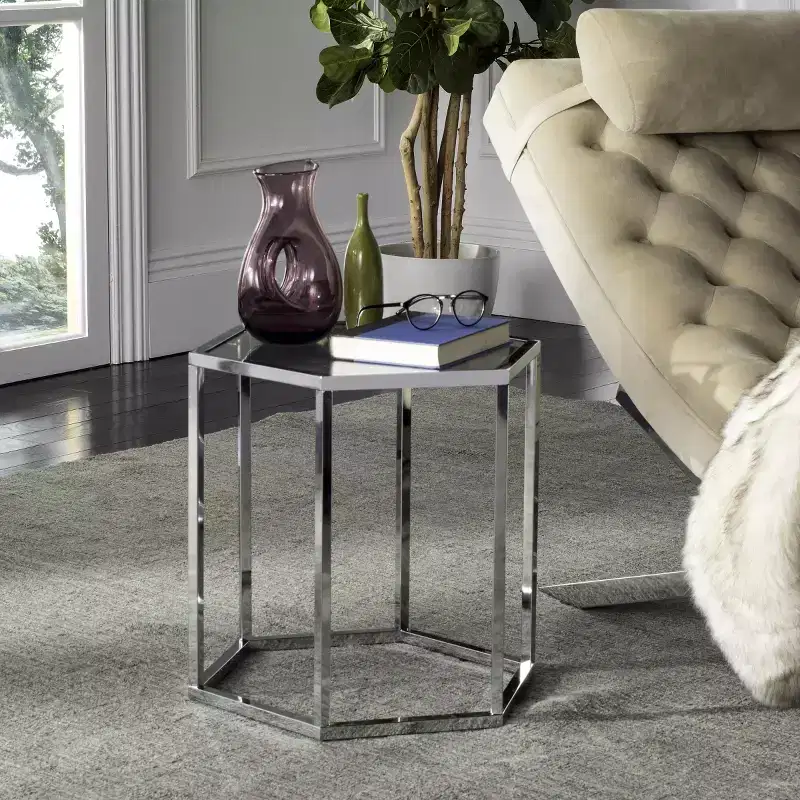 Hexagon Chrome & Glass End Table
