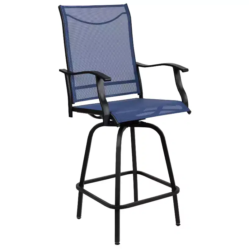 Merrick Lane Set of 2 Brett High Back Bar Height Swivel Patio Stools with Powder Coated Metal Frames and Textilene Upholstery