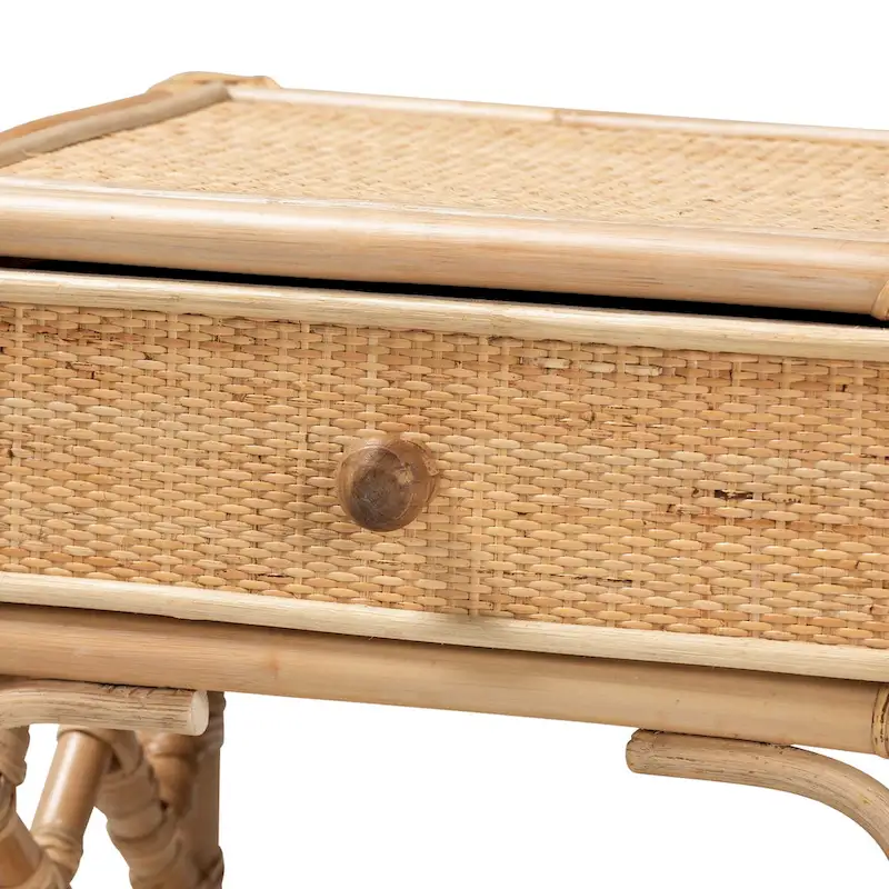 Camara Modern Bohemian Natural Brown Rattan Single-Drawer Nightstand