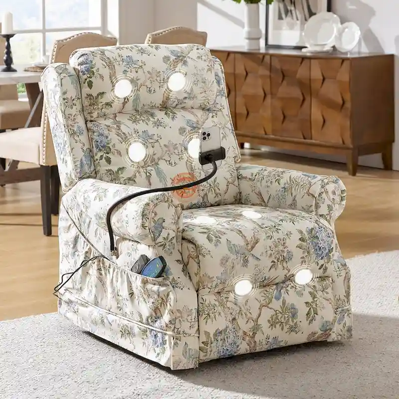 Billy Traditional Lift Assist Power Recliner With Massage Heat And Manual Headrest by HULALA HOME
