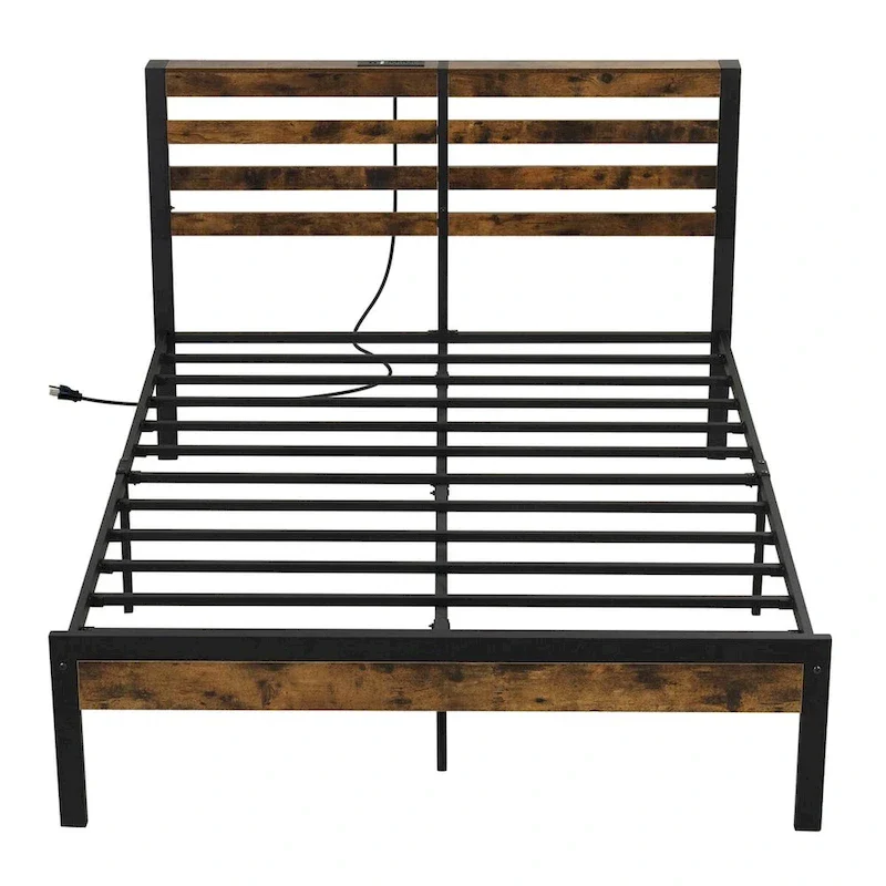 Full Industrial Metal Platform Bed Frame Charging Station