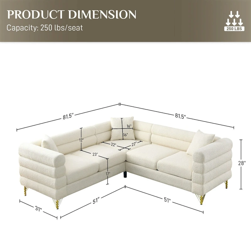 Ouyessir Teddy Fabric Modern Sectional Sofa Sets L-Shape/2/3/4 Seater Sofa Couch with Pillows