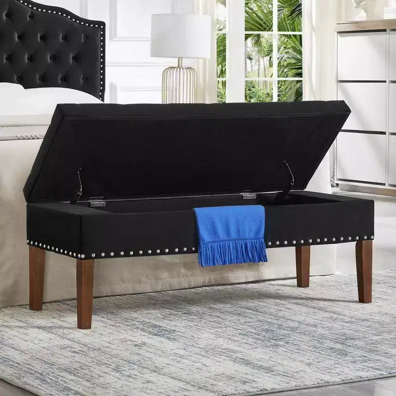 GDFStudio Peter Velvet Tufted Upholstered 48 Ottoman with Nail and Wood Legs