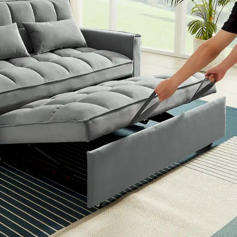 Velvet Convertible Loveseat Sleeper Sofa Couch with 2 Pillows
