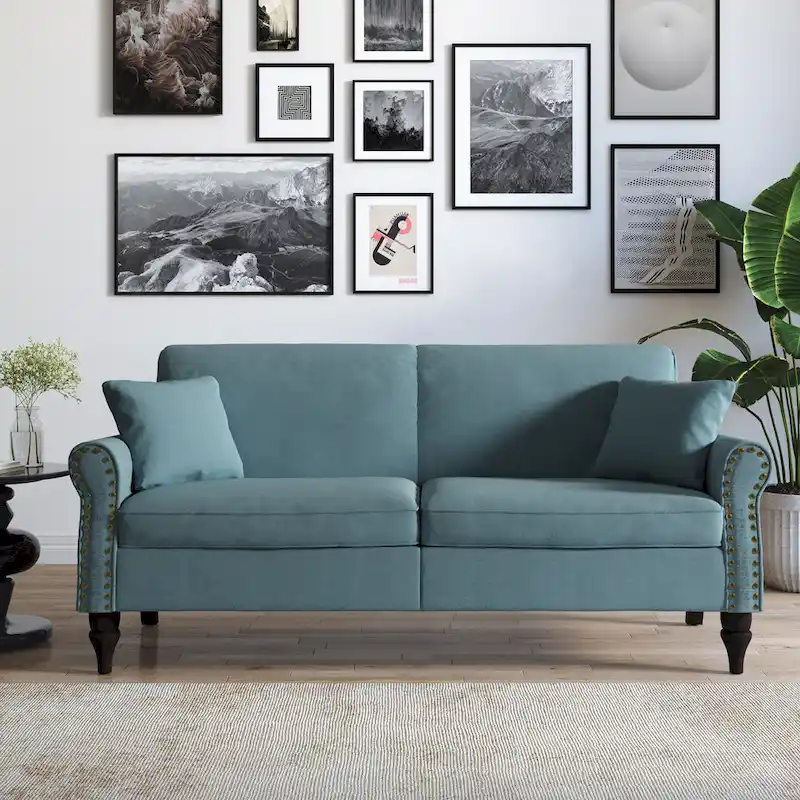 73 Nailhead Trim Sofa Rolled Arms Upholstered Loveseat