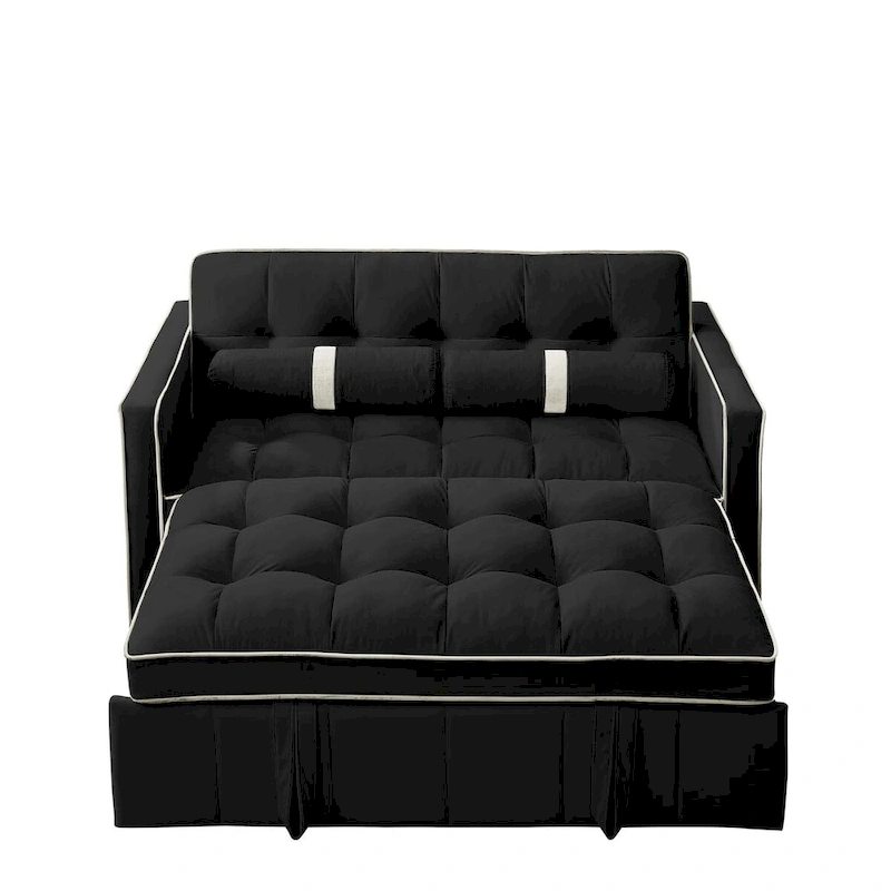 Modern 55.5 Pull Out Sleep Sofa Bed 2 Seater Loveseats Sofa Couch with side pockets, Adjsutable Backrest and Lumbar Pillow