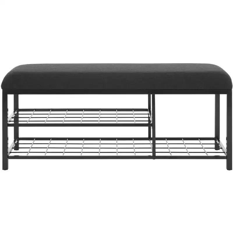 Open Shelf Entryway Bench with Cushion – Iron and MDF Frame