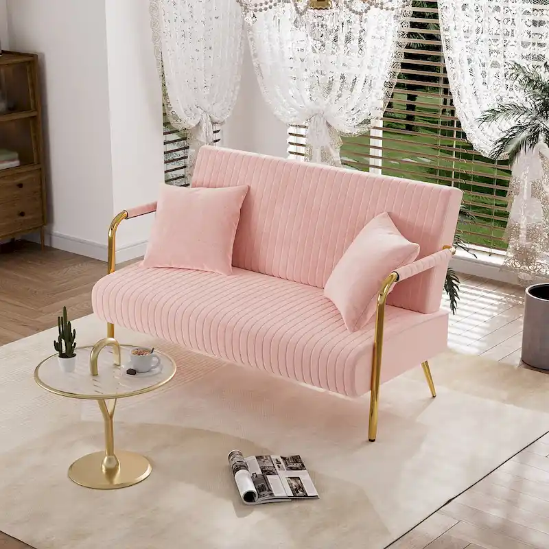Ouyessir Upholstered Loveseat, Tufted Back Couch, Accent Armchair with 2 Pillows