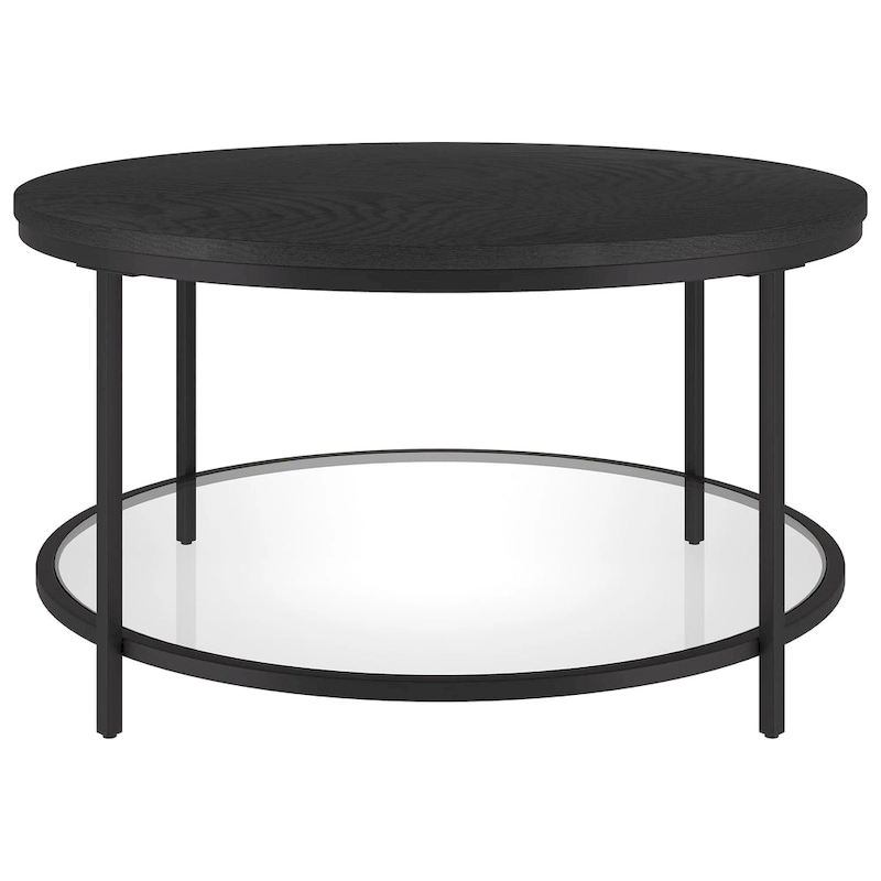 Sevilla 32 Wide Round Coffee Table with MDF Top and Glass Shelf - 32 Wide
