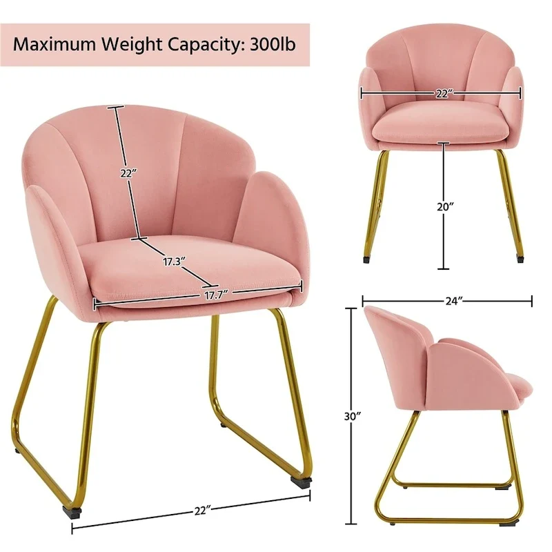 Yaheetech Flower Shape Velvet Armchair Accent Chair with Golden Metal Legs
