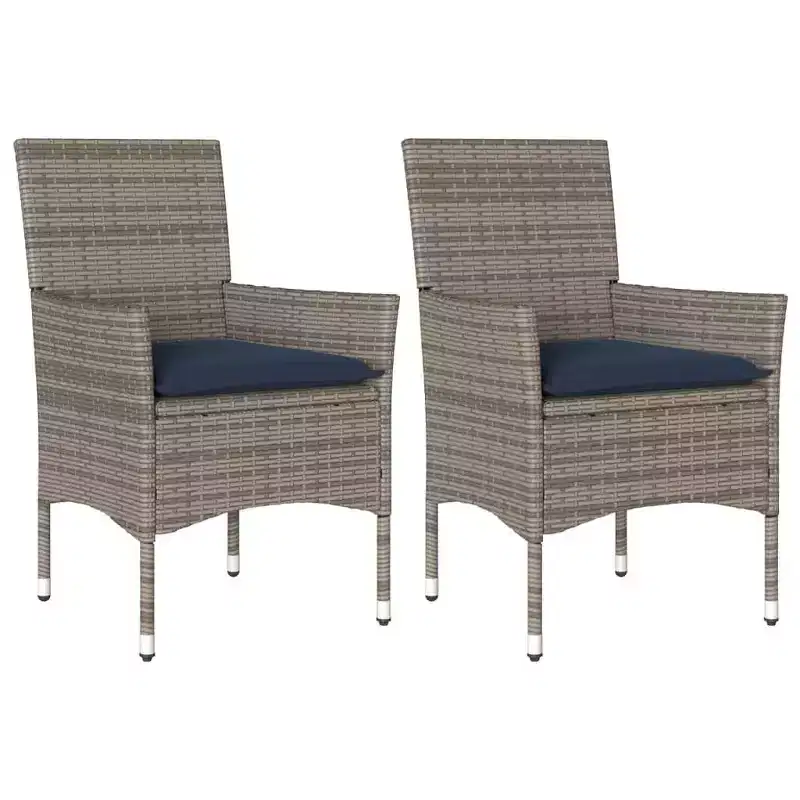 vidaXL Patio Chairs with Cushions 2 pcs Poly Rattan