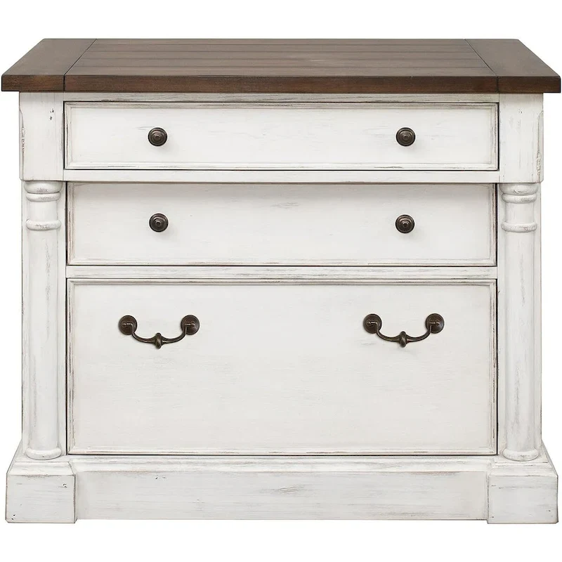 Rustic Wood Lateral File With Locking Legal/Letter File Drawer, Storage Cabinet, White