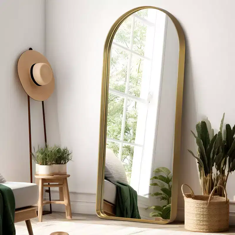 Arched Metal Frame Full Length Mirror, Tempered Glass, Wall Mount or Leaning, 71