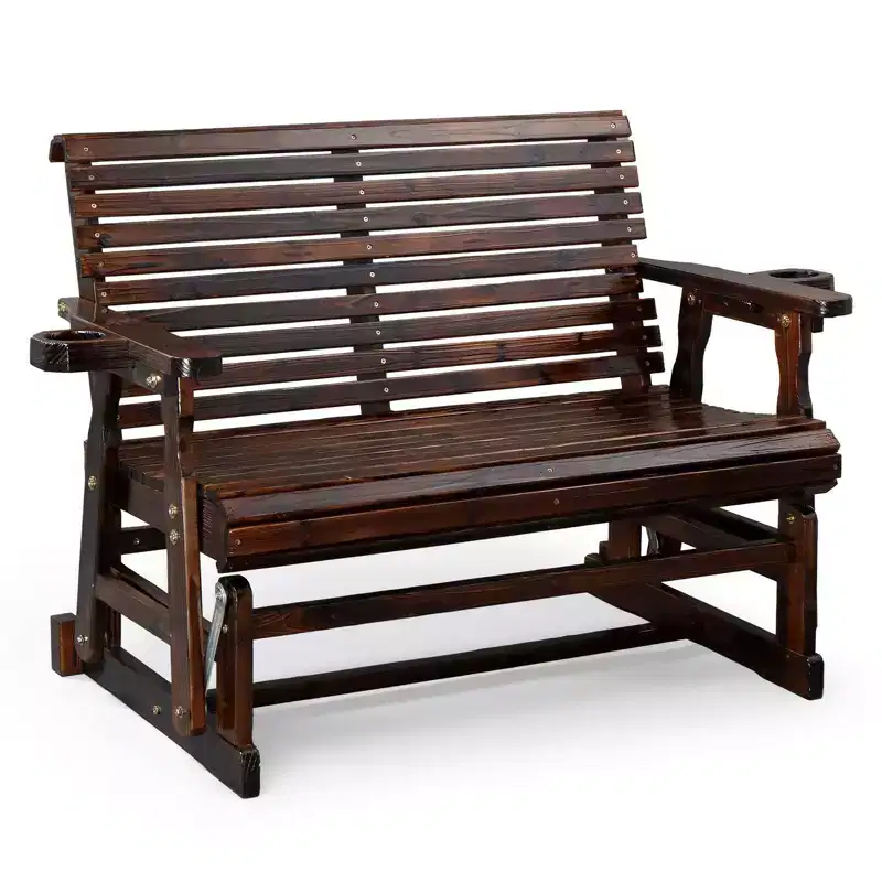 Karl Home | 48 in. Solid Wood Patio Glider Bench with Cup Holder
