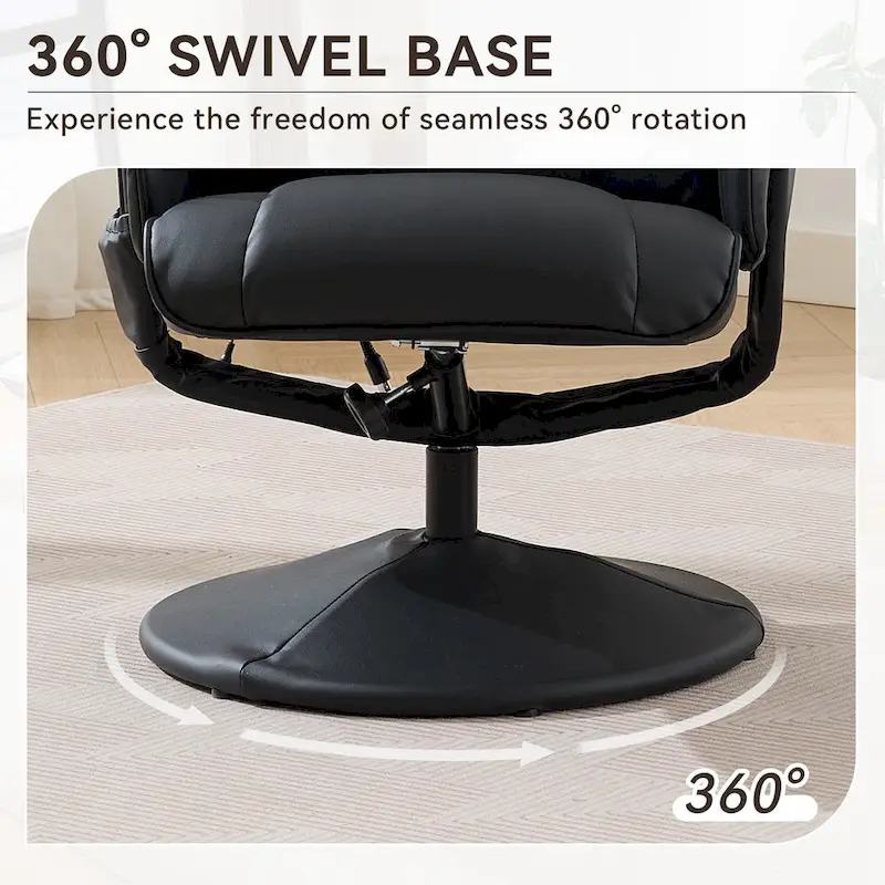 PU Leather 360 Swivel Massage Recliner Chair with Ottoman, Massage and Heated Seat, 140 Adjustable Backrest