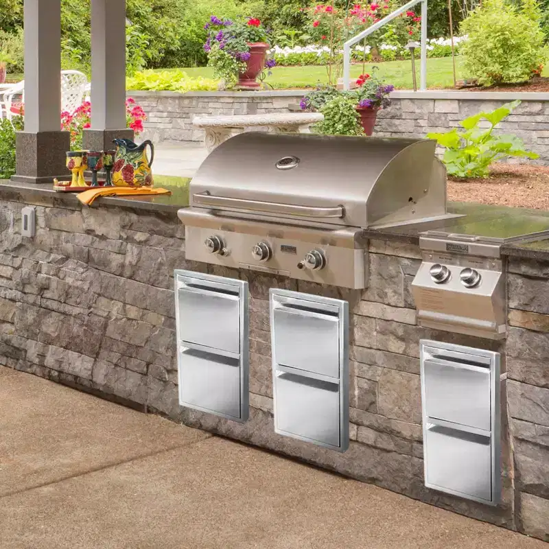 13 x 21 Stainless Steel Flush Mount BBQ Drawers with Grooved Handle,for Outdoor Kitchen Island or Patio Grill Station