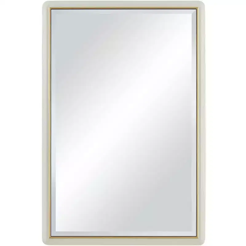 Rectangular Vanity Wall Mirror – Modern Beveled Glass, Matte Beige Gold Frame