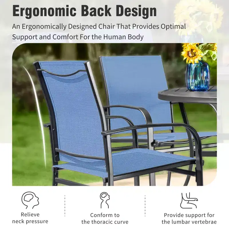 Captiva Designs 7pc Outdoor Patio Geometric Pattern Rectangular Steel Dining Table & Sling Fixed Chairs