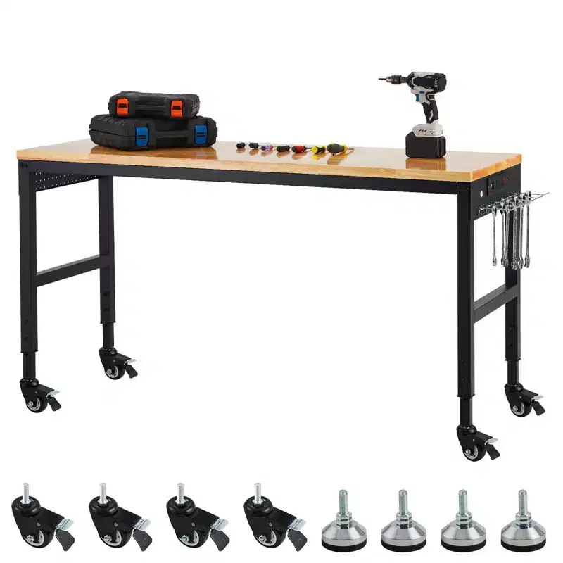 75 x 25 Adjustable Workbench, 2000 Lbs Heavy-Duty Work Table with Wheels & Power Outlet, Garage Workshop Multi-Purpose Table