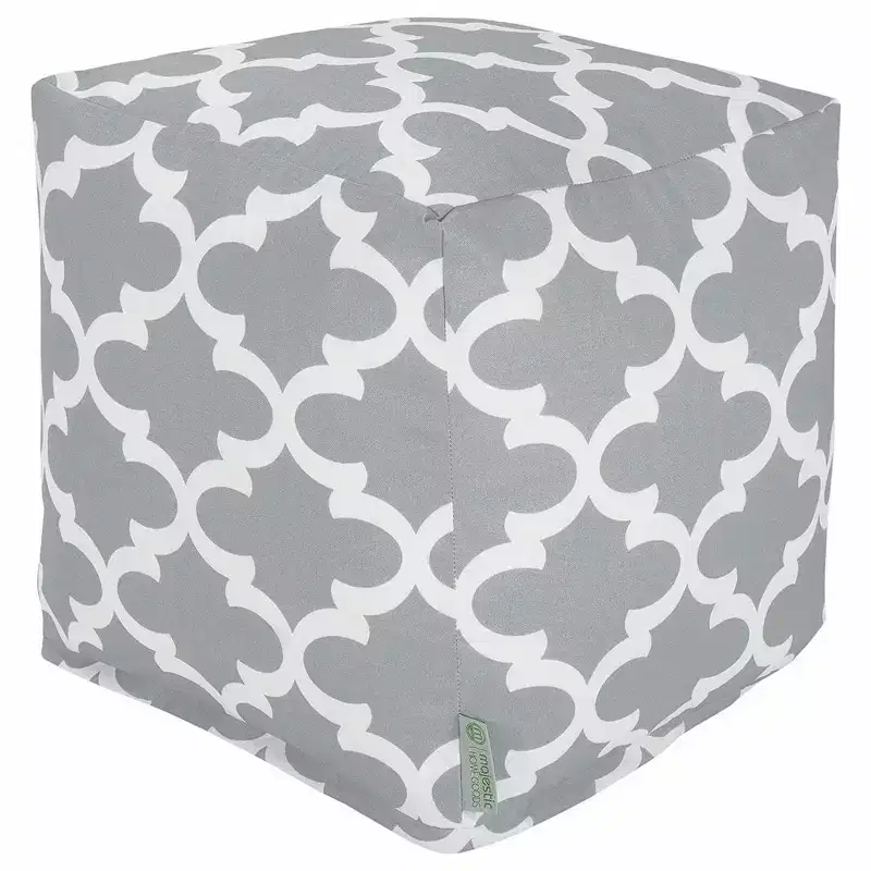 Cube Pouf Ottoman with Trellis Pattern, Removable Washable Cover, Eco-Friendly Recycled Fill