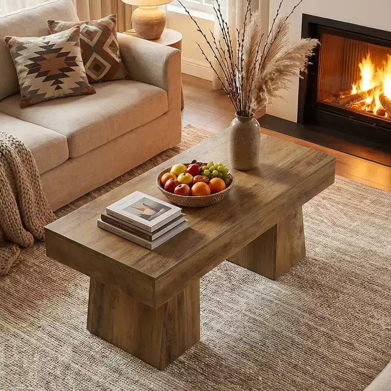 MAYEERTY 47.24-Inch Farmhouse Coffee Table, Rectangular Center Table with Thick Base