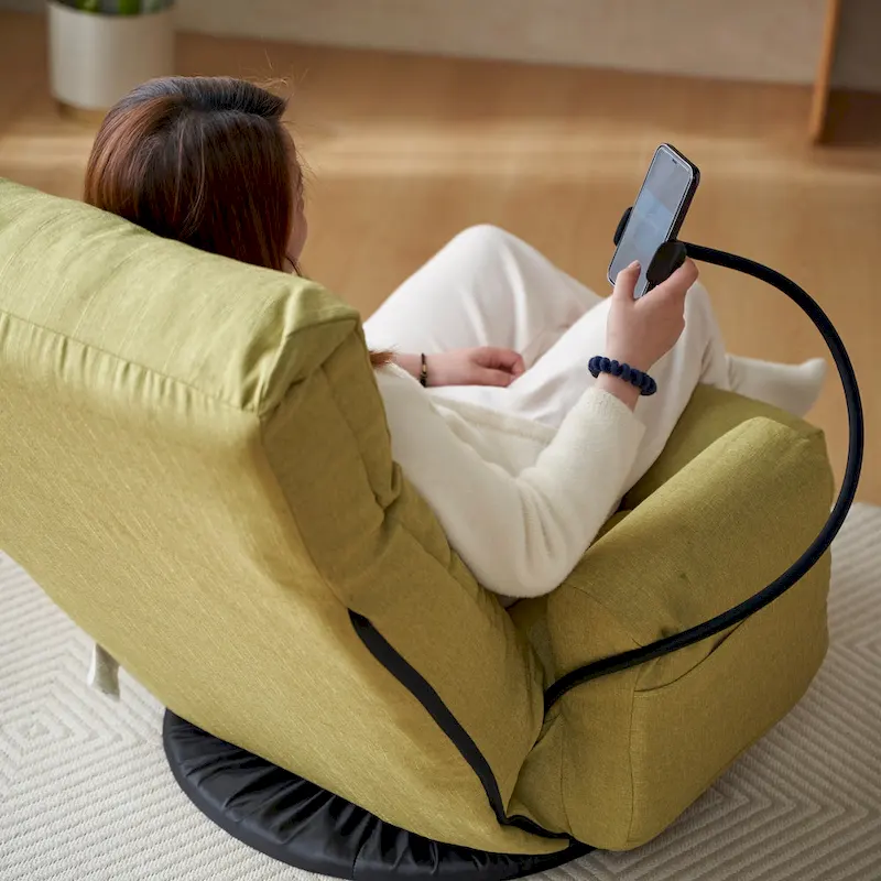 Upholstered 360 Swivel Manual Leisure Recliner with Mobile Phone Holder, Adjustable Headrest and Backrest