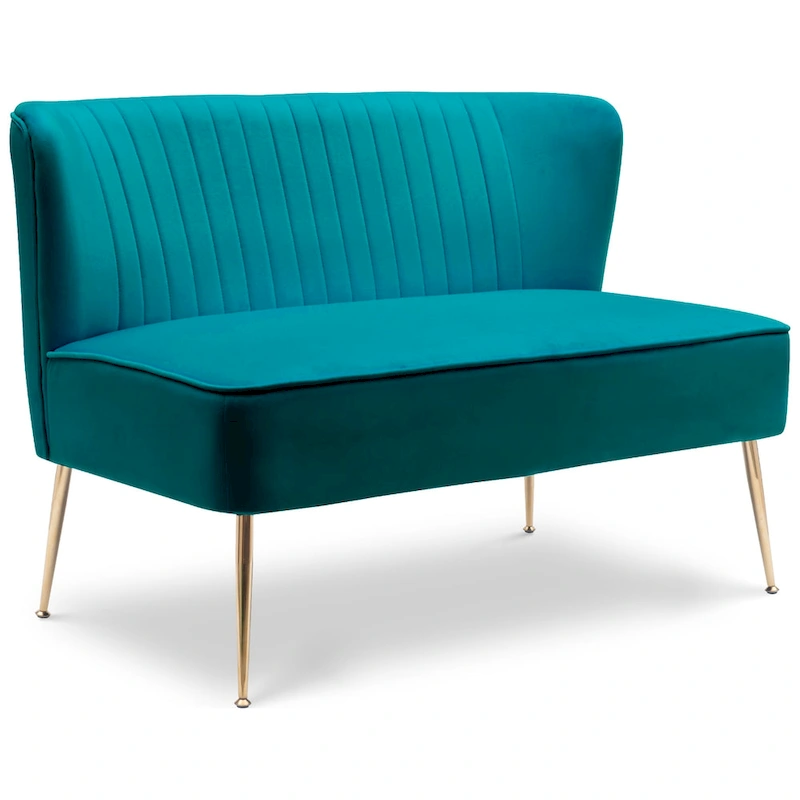 Farrah Upholstered Velvet Polyester 46 Wide Loveseat - Armless/ Scalloped Back