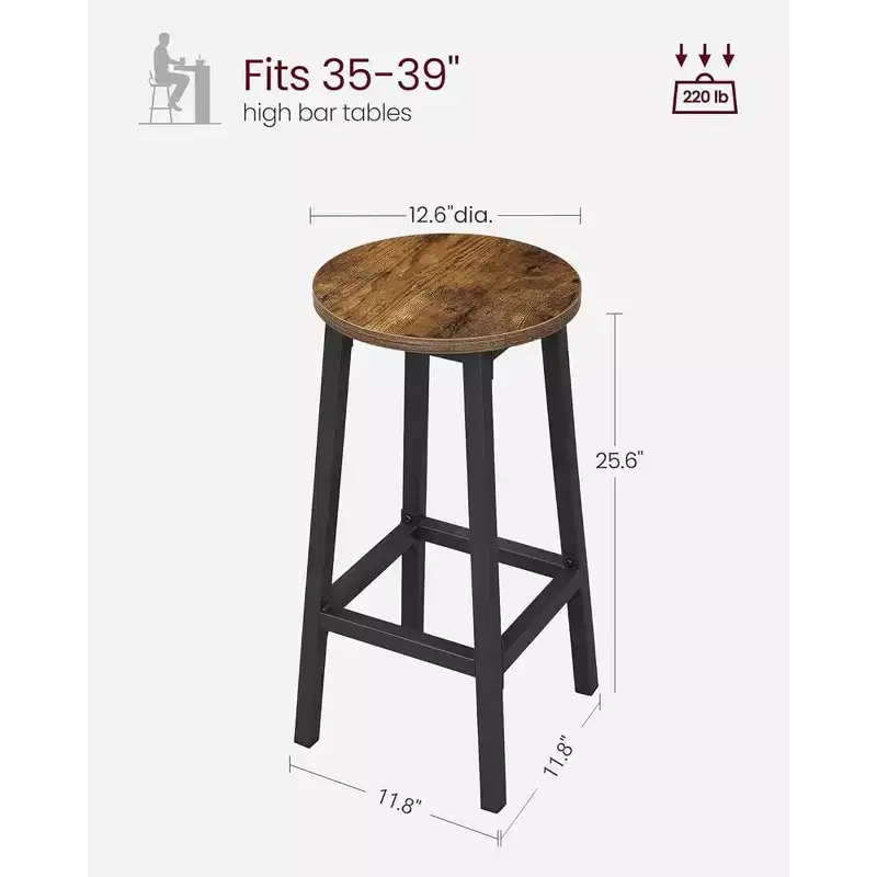 Industrial Bar Stools Rustic Brown/Black Steel Frame 25.6