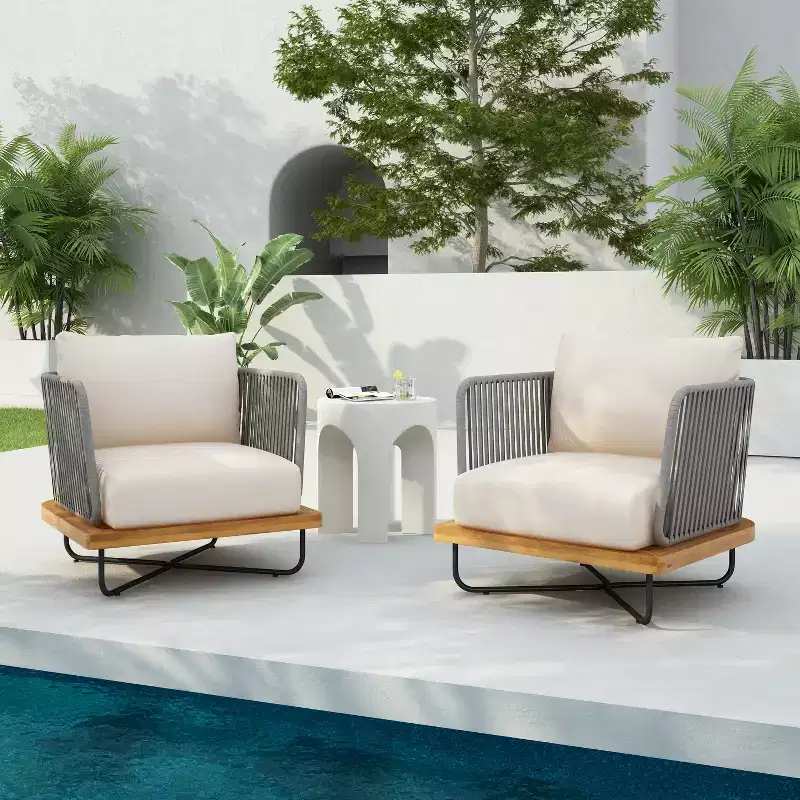 Christopher Knight Home Ivan Rope Woven Acacia and Iron Frame Club Chairs (Set of 2)