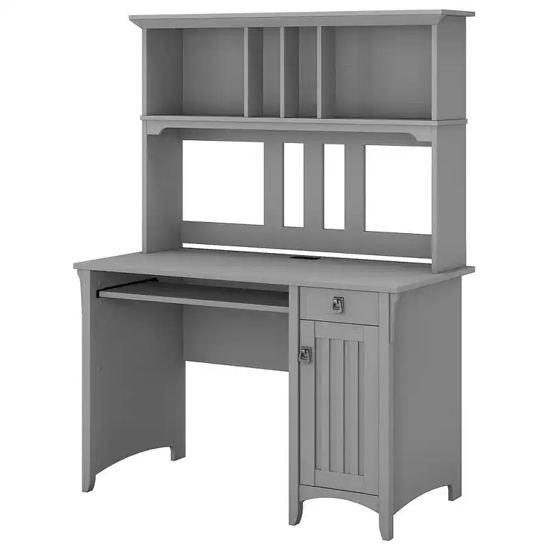Computer Desk with Hutch - Gray, Mission Style, Pullout Keyboard Tray & Wire Management