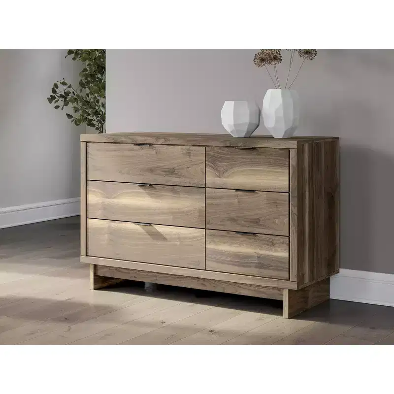 Signature Design by Ashley Darcalli Modern 6-Drawer Dresser - Mid-Century Style Storage Chest - Brown Walnut Finish