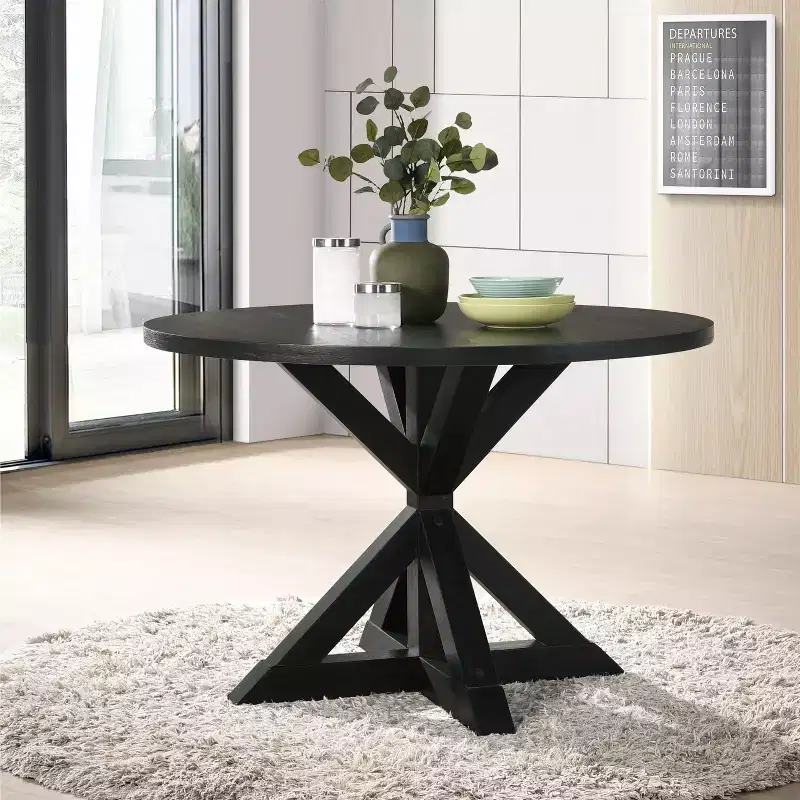 Round Dining Table 48 Mid-Century Modern Dining Table with Cross Leg for Dining Room, Living Room