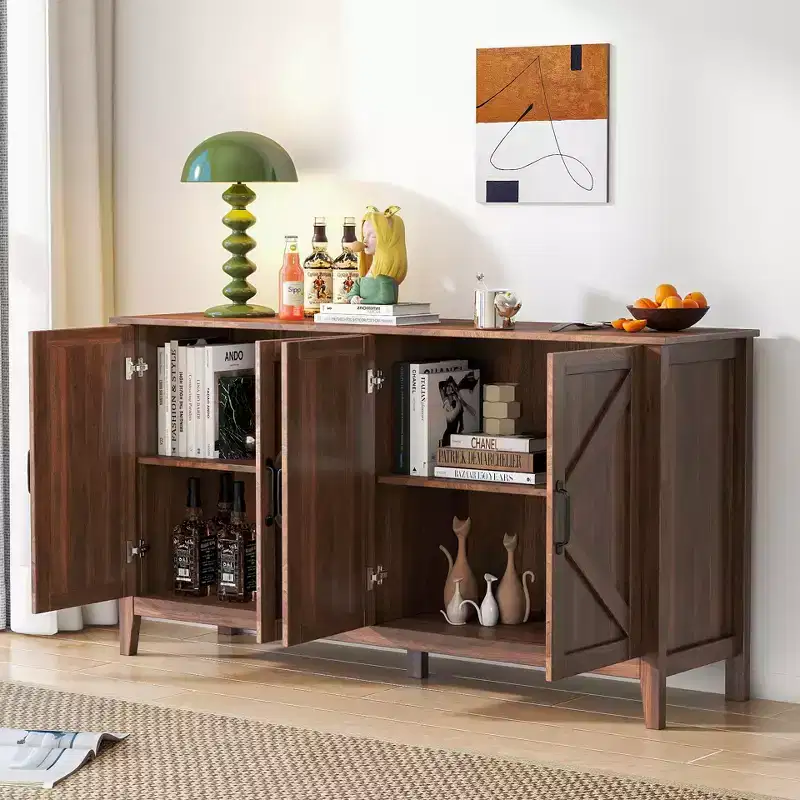 59.06'' Rustic Sideboard Storage Cabinet 4 Doors and Adjustable Shelves
