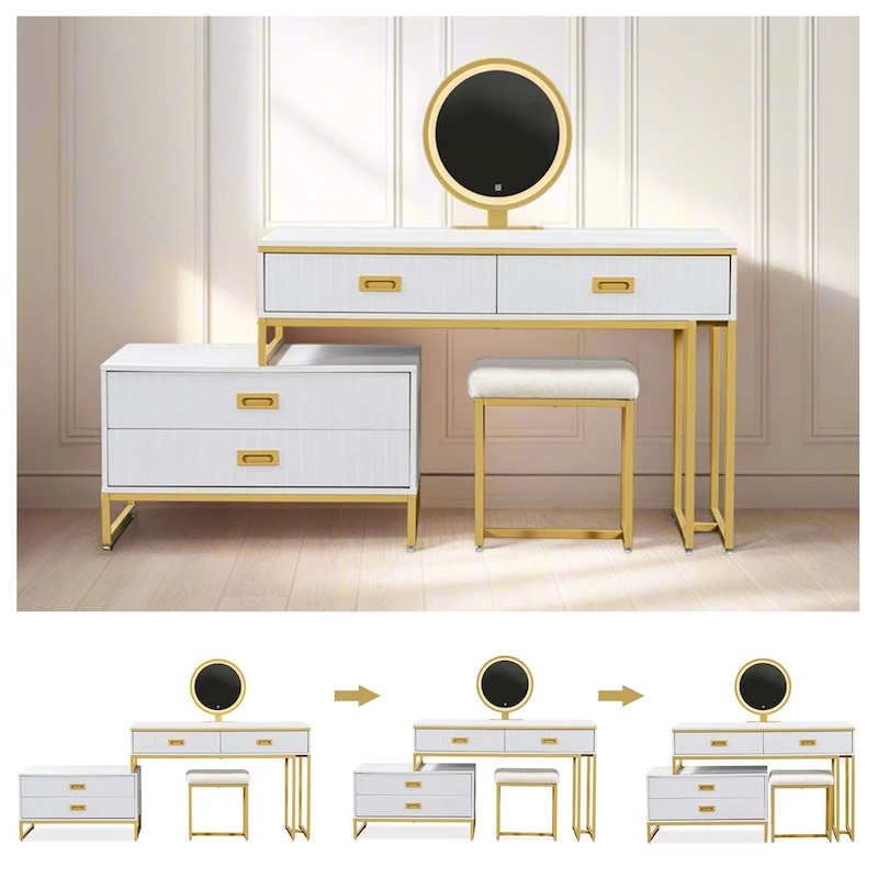 GO Modern Style Vanity Table With Movable Side Cabinet And 4-Drawers