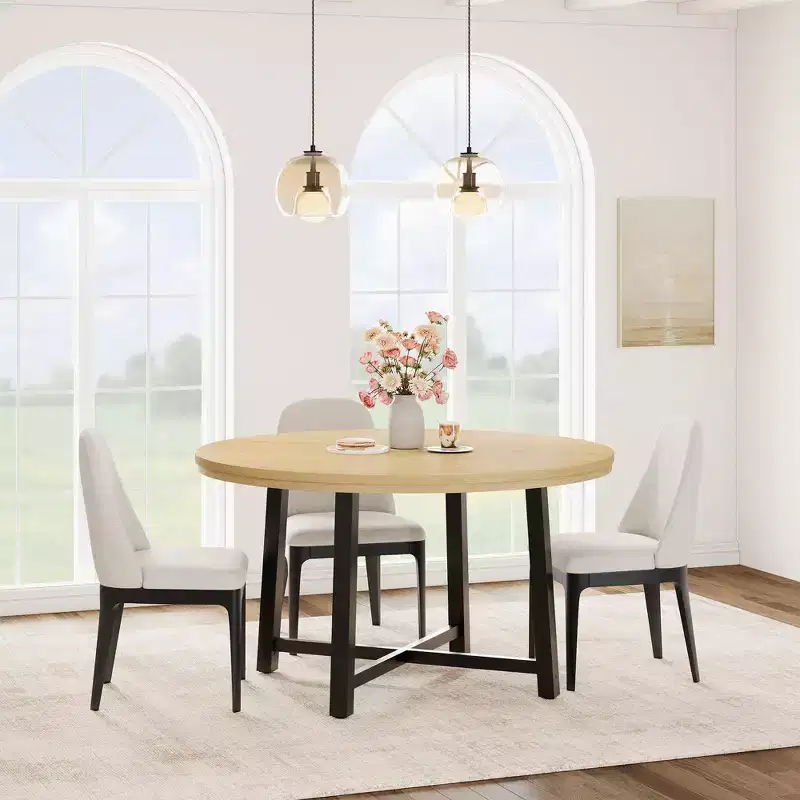 47-Inch Round Dining Table for 4 - Wood Top with Metal Frame