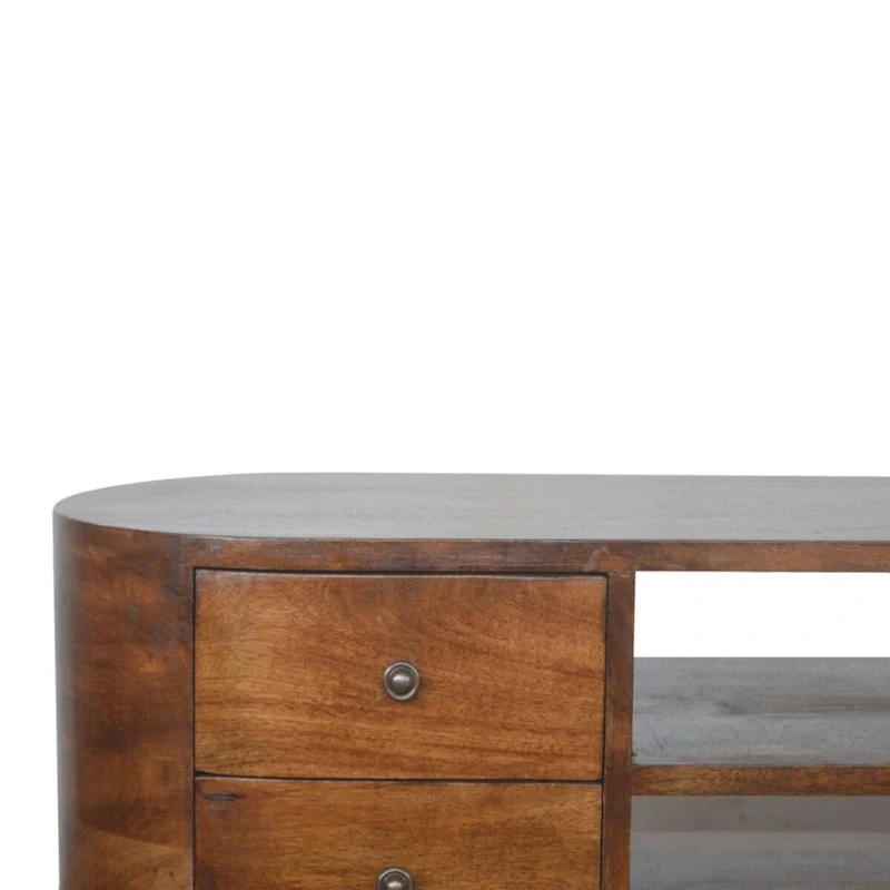 Solid Mango Wood Entertainment Unit with Rounded Edges and 4 Drawers