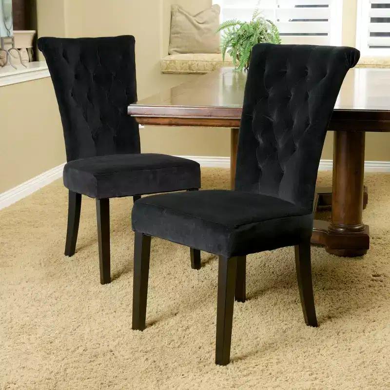 Contemporary Tufted Roll Top Dining Chairs with Tapered Leg (Set of 2)