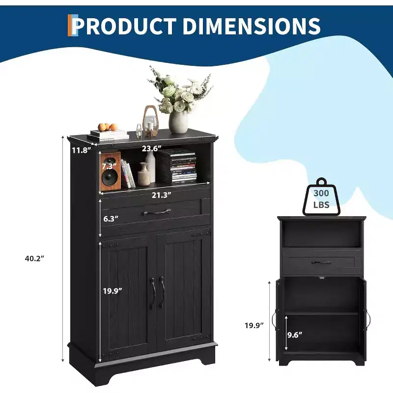 Farmhouse White Storage Cabinet with Doors and Drawers, Freestanding Bathroom Cabinet for Kitchen/Laundry/Living Room/Bedroom