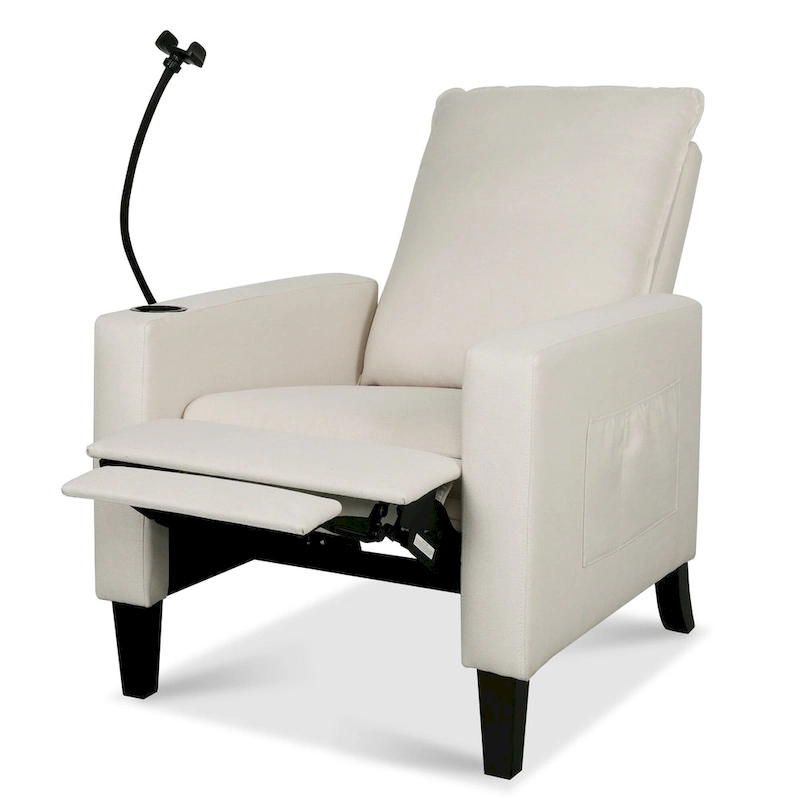 Modern Fabric Manual Recliner with Phone Holder, Cup Holder, Footrest