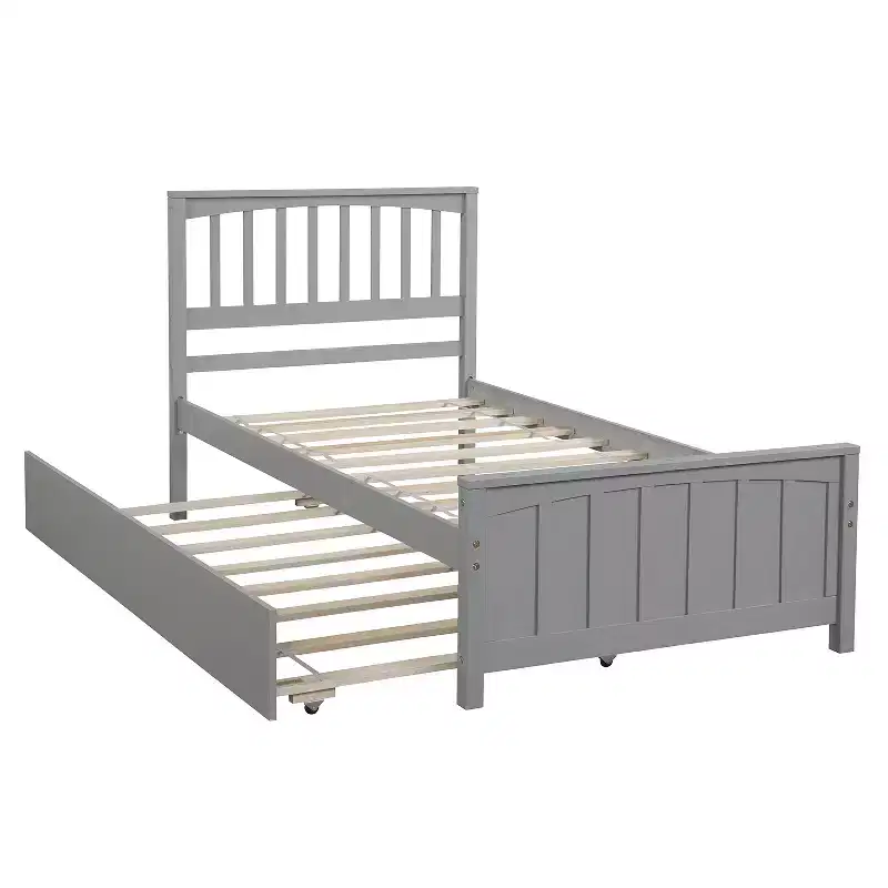 Twin Platform Wood Bed Frame with Headboard and Footboard for Bedroom