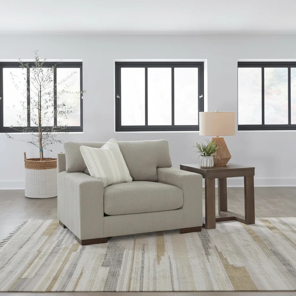 Oversized Accent Chair with Platform Foundation & Reversible Cushions – Neutral