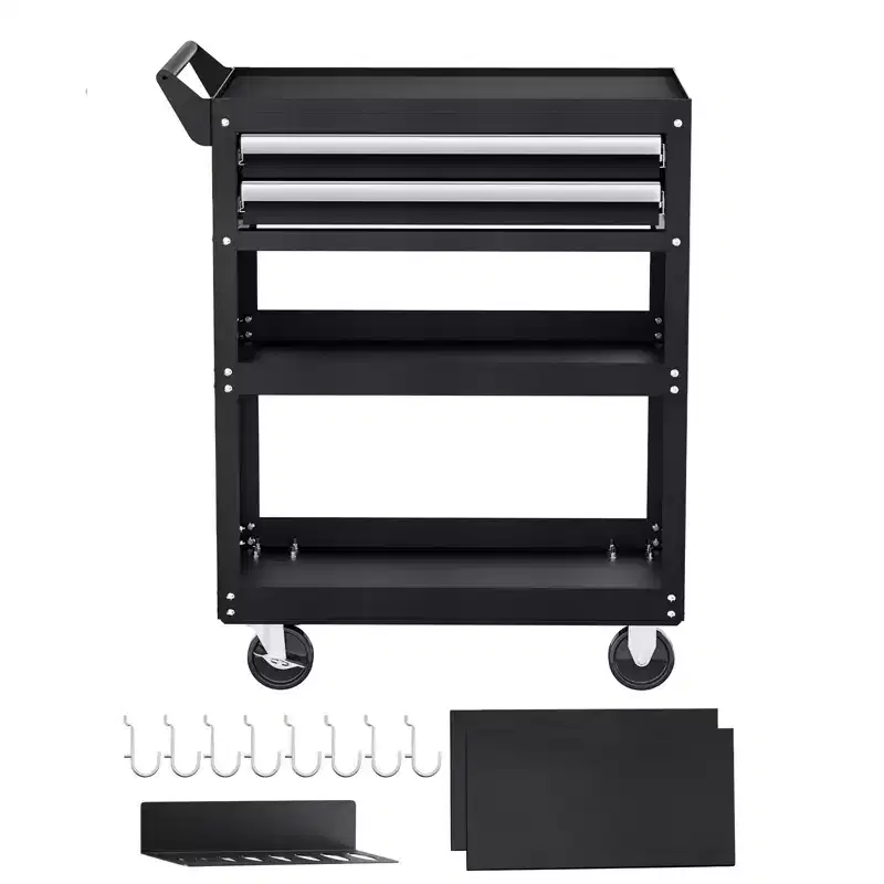 VEVOR 5-Tier Tool Cart with Wheels, 400 lbs Load Capacity, Rolling Work Cart with 2 Drawers & Pegboard, Mechanic Tool Storage Organizer, Black