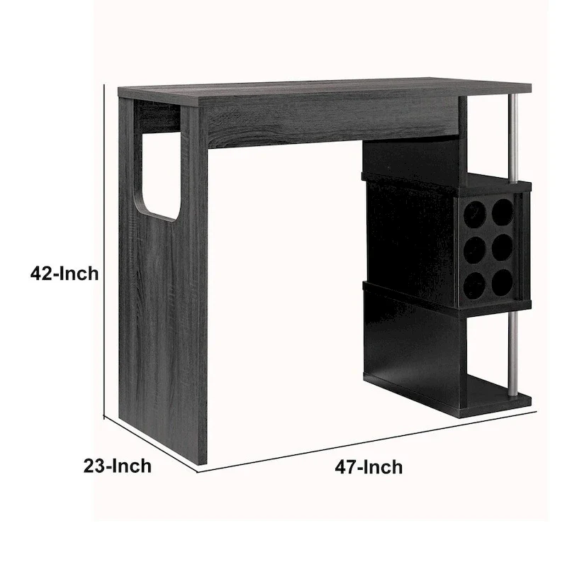 Bar Table with 3-Tier Side Shelves and Wine Glass Holders, Gray