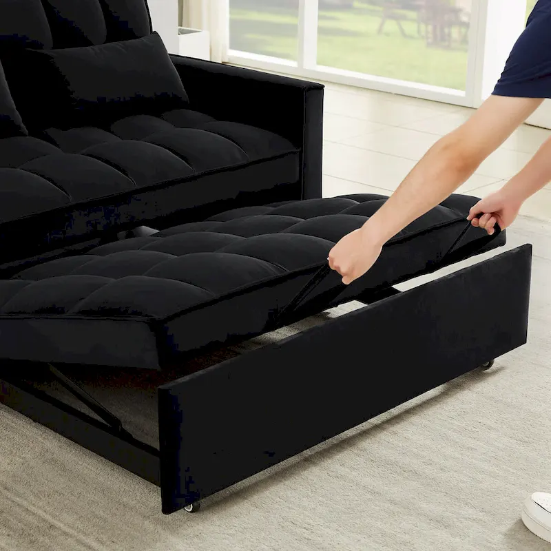 Velvet Convertible Loveseat Sleeper Sofa Couch with 2 Pillows