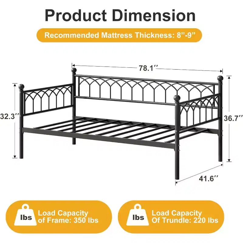 Twin Size Daybed with Metal Sofa Bed Frame, Space Saving