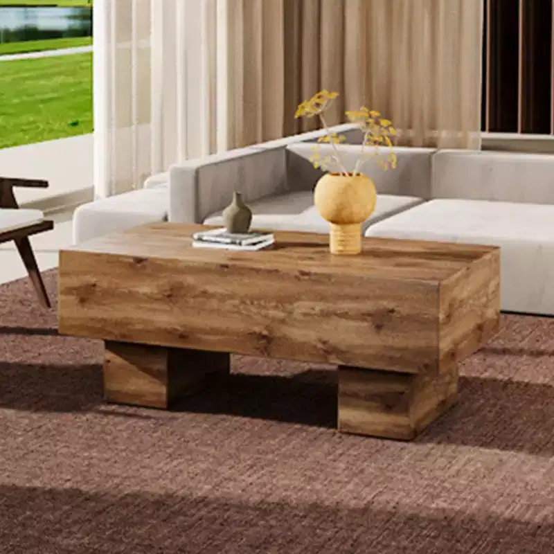 Modern 43 Extra-Wide Coffee Table, Rectangular Rustic Center Table Tea Table with Carpet-Friendly Base for Living Room & Home Theaters