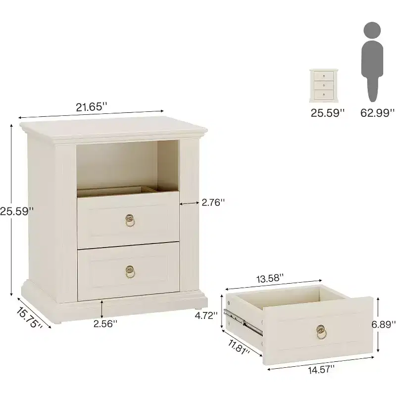 Lantine 3-Drawer Nightstand, Modern Night Stand with Storage Drawers, Wood Bedside Table Side End Table for Bedroom, Beige Visit the Tribesigns Store
