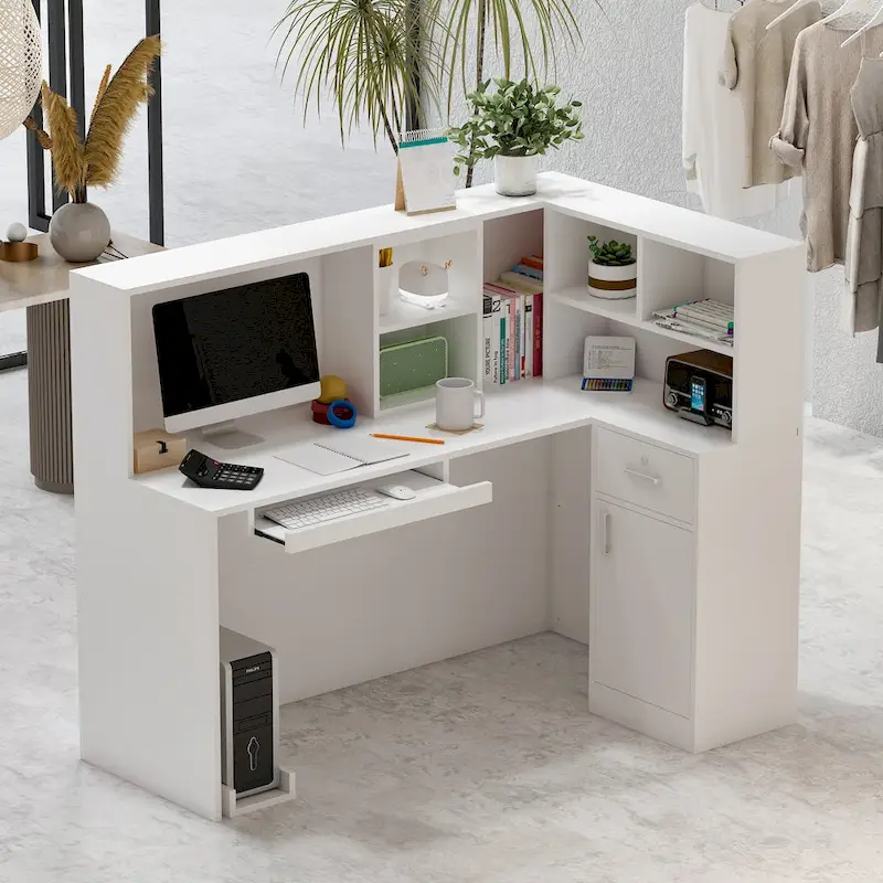 Timechee 55.9W 48.4H L-Shape Wood Reception Desk Drawer With Lock